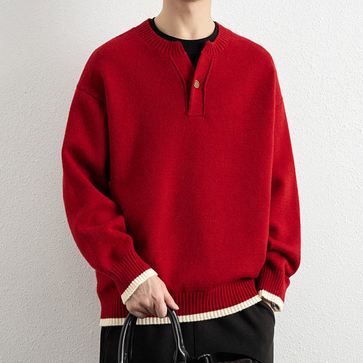 Suéter de punto de manga larga para hombre, cálido, con cuello en V y un botón, de invierno , con Buddha Stones - image 20