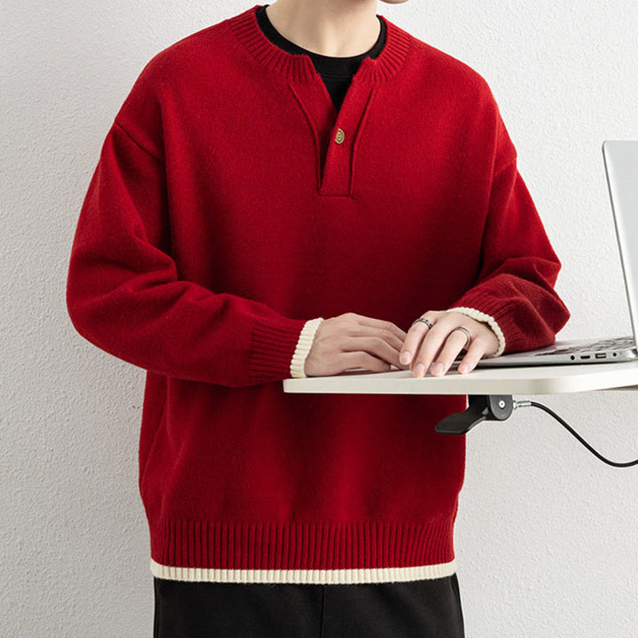 Suéter de punto de manga larga para hombre, cálido, con cuello en V y un botón, de invierno , con Buddha Stones - image 22