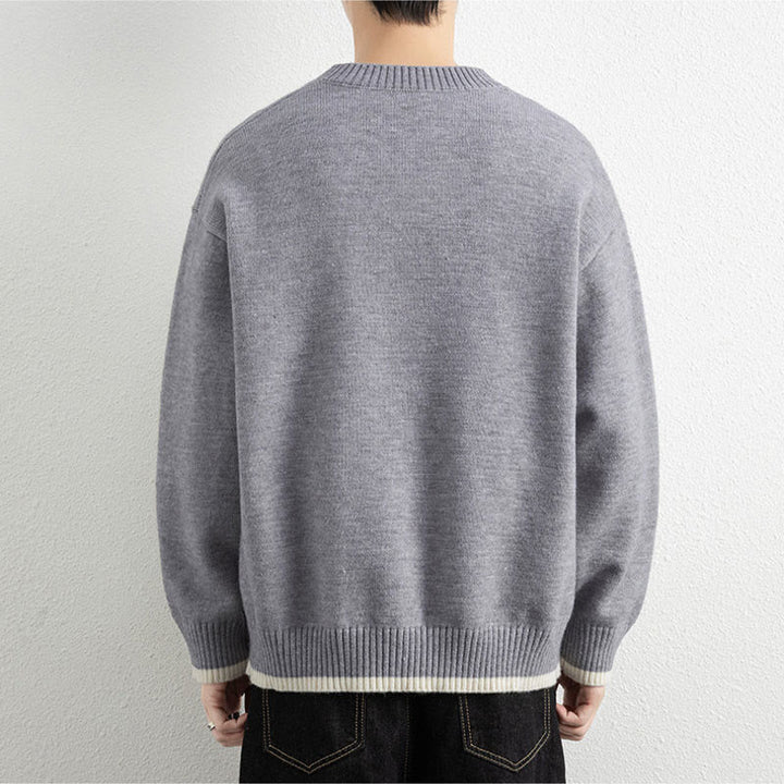 Suéter de punto de manga larga para hombre, cálido, con cuello en V y un botón, de invierno , con Buddha Stones - image 3