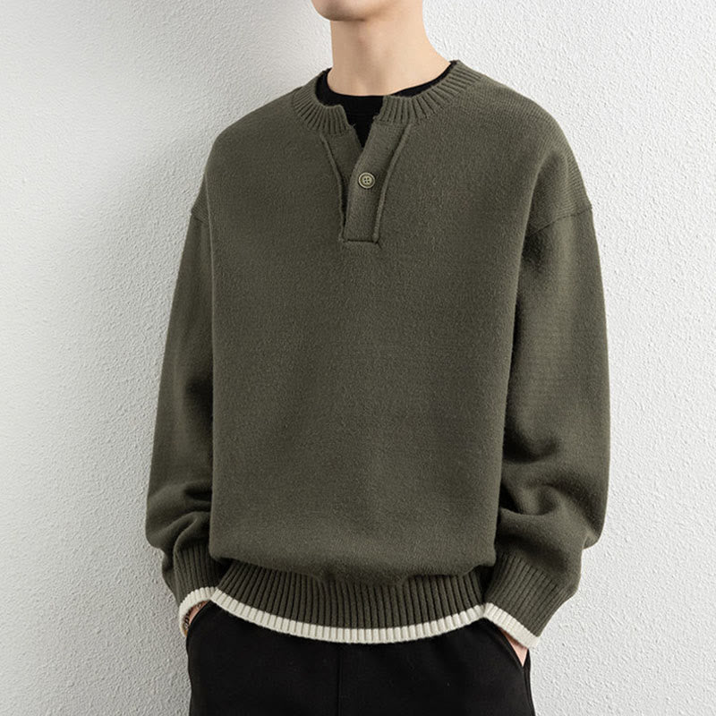 Suéter de punto de manga larga para hombre, cálido, con cuello en V y un botón, de invierno , con Buddha Stones - Aceituna - US/UK/AU44, EU54 (4XL) - image 23