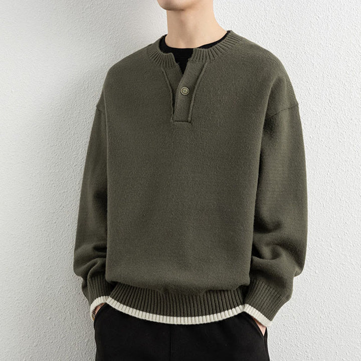 Suéter de punto de manga larga para hombre, cálido, con cuello en V y un botón, de invierno , con Buddha Stones - Aceituna - US/UK/AU44, EU54 (4XL) - image 23