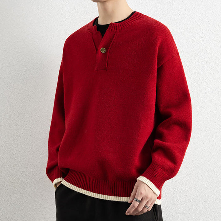 Suéter de punto de manga larga para hombre, cálido, con cuello en V y un botón, de invierno , con Buddha Stones - image 18