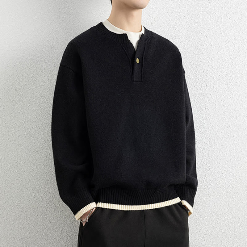 Suéter de punto de manga larga para hombre, cálido, con cuello en V y un botón, de invierno , con Buddha Stones - image 9