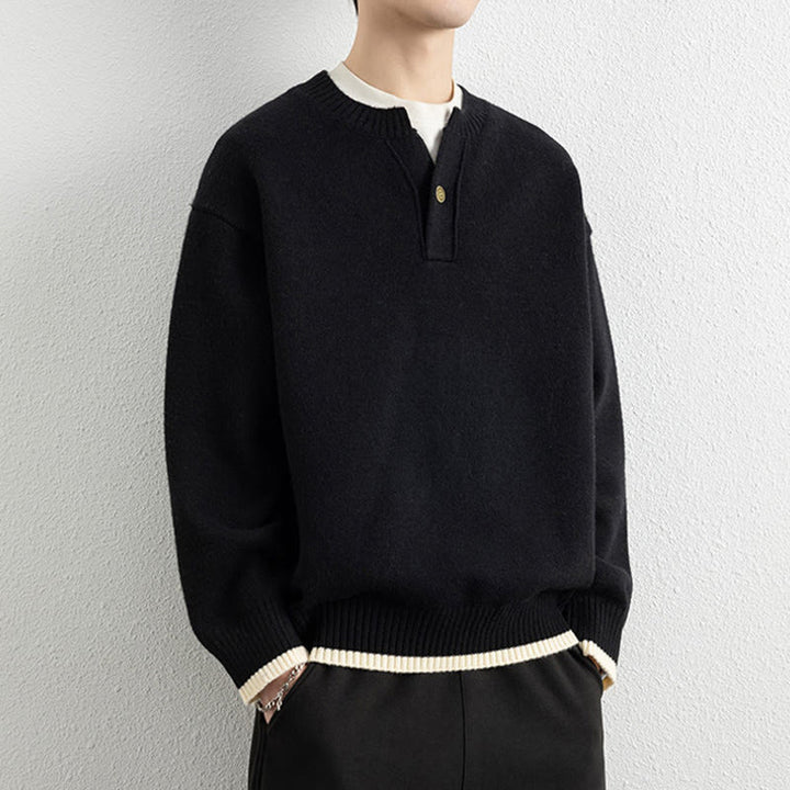 Suéter de punto de manga larga para hombre, cálido, con cuello en V y un botón, de invierno , con Buddha Stones - image 9