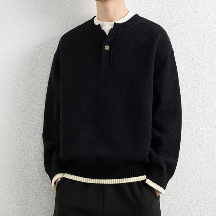 Suéter de punto de manga larga para hombre, cálido, con cuello en V y un botón, de invierno , con Buddha Stones - image 12