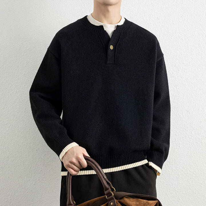 Suéter de punto de manga larga para hombre, cálido, con cuello en V y un botón, de invierno , con Buddha Stones - image 11