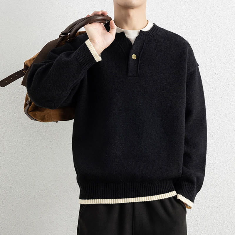 Suéter de punto de manga larga para hombre, cálido, con cuello en V y un botón, de invierno , con Buddha Stones - image 13