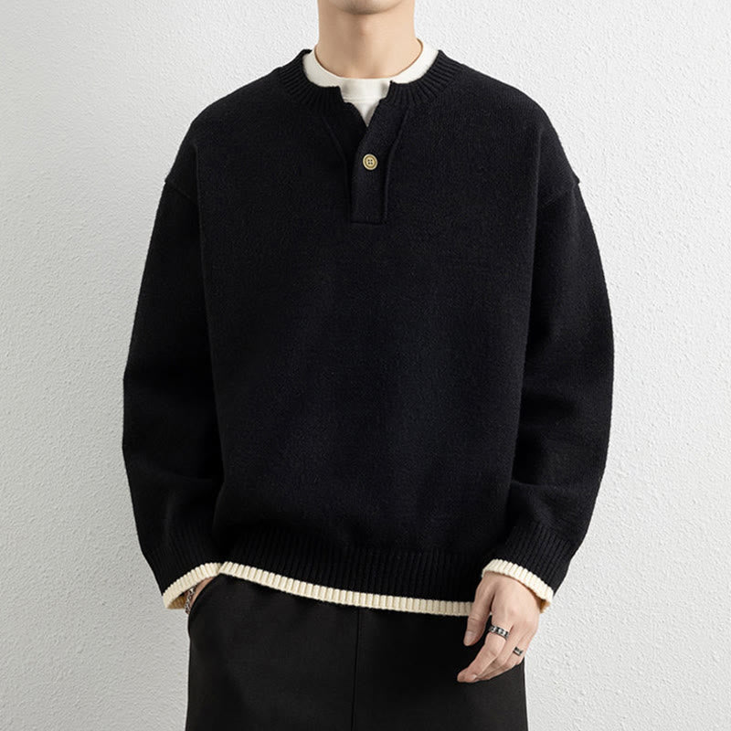 Suéter de punto de manga larga para hombre, cálido, con cuello en V y un botón, de invierno , con Buddha Stones - Negro - US/UK/AU44, EU54 (4XL) - image 7