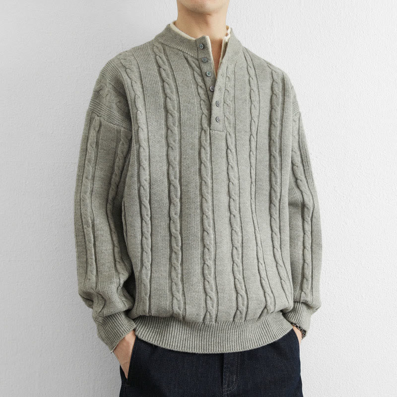 Suéter de punto de manga larga para hombre, cálido, con cuello en V, botones y diseño retorcido, de Buddha Stones, para invierno - image 14