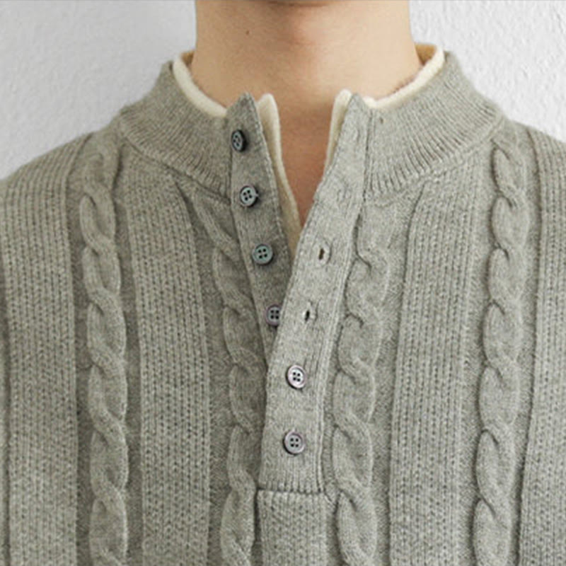 Suéter de punto de manga larga para hombre, cálido, con cuello en V, botones y diseño retorcido, de Buddha Stones, para invierno - image 19