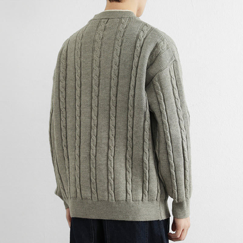 Suéter de punto de manga larga para hombre, cálido, con cuello en V, botones y diseño retorcido, de Buddha Stones, para invierno - image 16