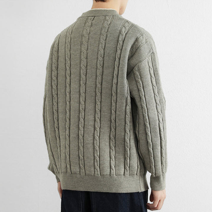 Suéter de punto de manga larga para hombre, cálido, con cuello en V, botones y diseño retorcido, de Buddha Stones, para invierno - image 16