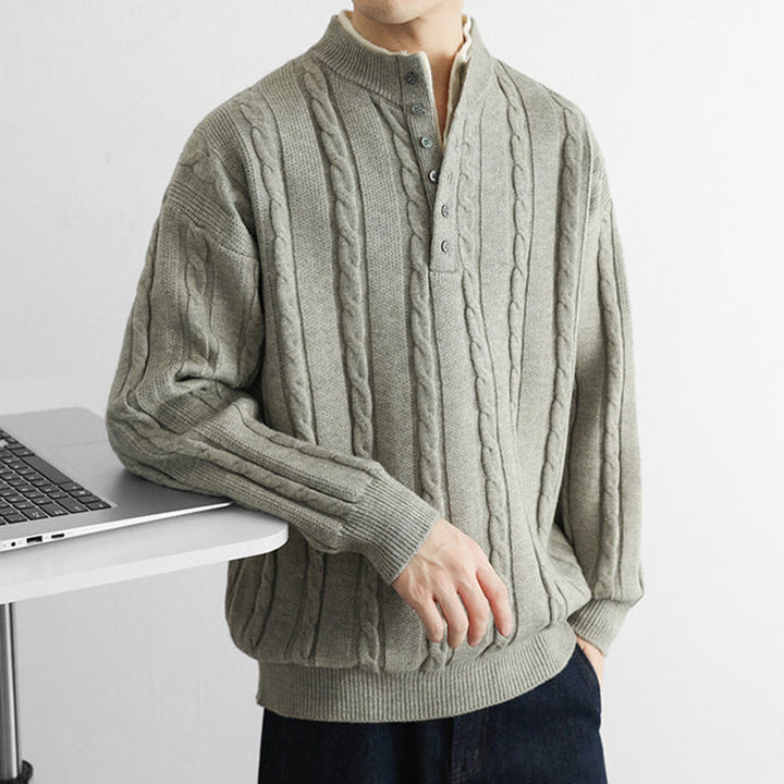 Suéter de punto de manga larga para hombre, cálido, con cuello en V, botones y diseño retorcido, de Buddha Stones, para invierno - image 17