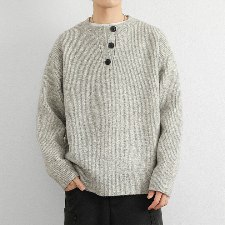 Suéter de punto de manga larga para hombre, cálido, con cuello en V, botones y diseño acanalado, de Buddha Stones, para invierno - Lino - US/UK/AU42, EU52 (3XL) - image 5