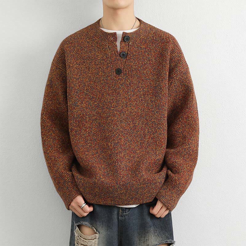 Suéter de punto de manga larga para hombre, cálido, con cuello en V, botones y diseño acanalado, de Buddha Stones, para invierno - Chocolate - US/UK/AU42, EU52 (3XL) - image 0