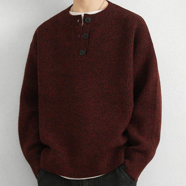 Suéter de punto de manga larga para hombre, cálido, con cuello en V, botones y diseño acanalado, de Buddha Stones, para invierno - image 16