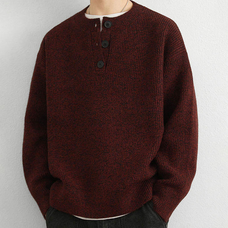 Suéter de punto de manga larga para hombre, cálido, con cuello en V, botones y diseño acanalado, de Buddha Stones, para invierno - image 16
