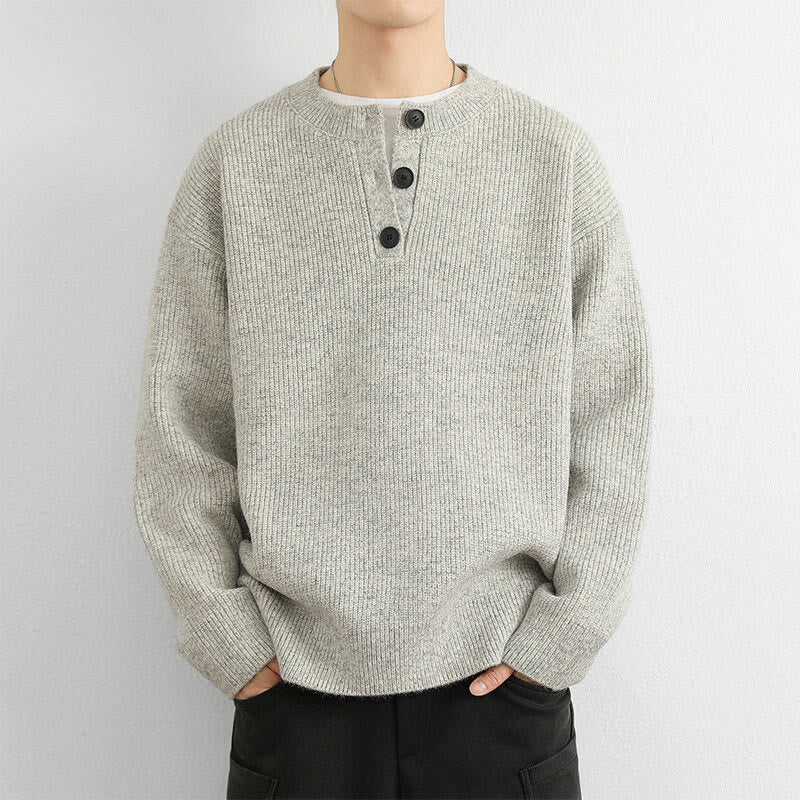 Suéter de punto de manga larga para hombre, cálido, con cuello en V, botones y diseño acanalado, de Buddha Stones, para invierno - image 7