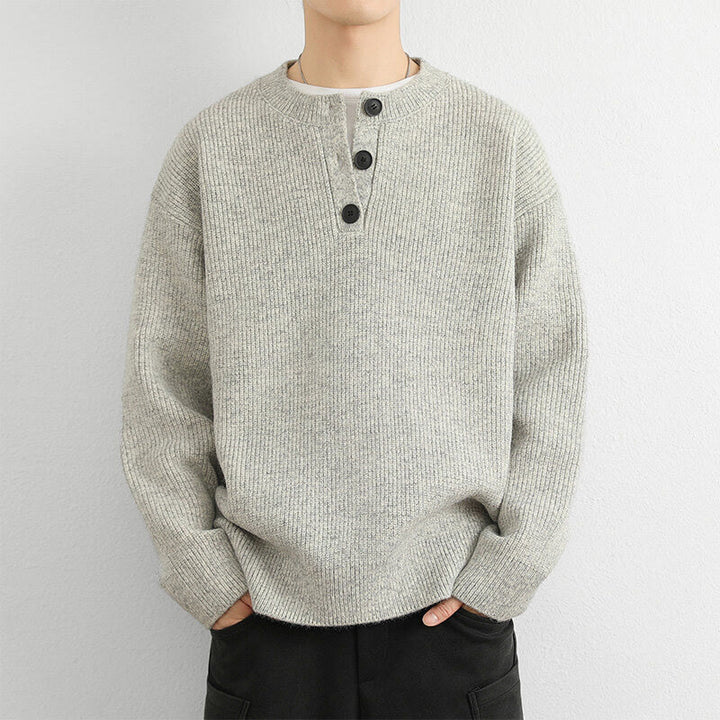 Suéter de punto de manga larga para hombre, cálido, con cuello en V, botones y diseño acanalado, de Buddha Stones, para invierno - image 7