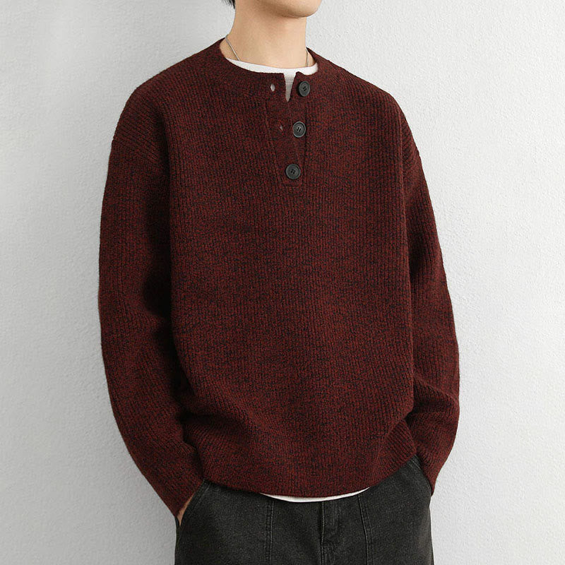 Suéter de punto de manga larga para hombre, cálido, con cuello en V, botones y diseño acanalado, de Buddha Stones, para invierno - image 13