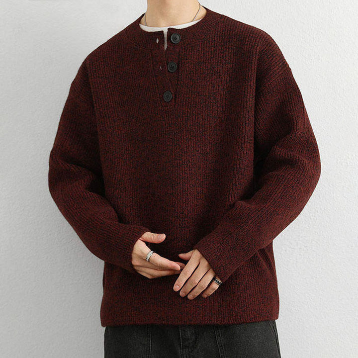 Suéter de punto de manga larga para hombre, cálido, con cuello en V, botones y diseño acanalado, de Buddha Stones, para invierno - image 14