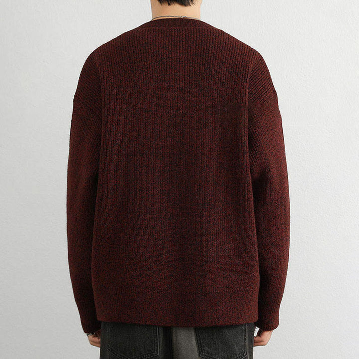 Suéter de punto de manga larga para hombre, cálido, con cuello en V, botones y diseño acanalado, de Buddha Stones, para invierno - image 15