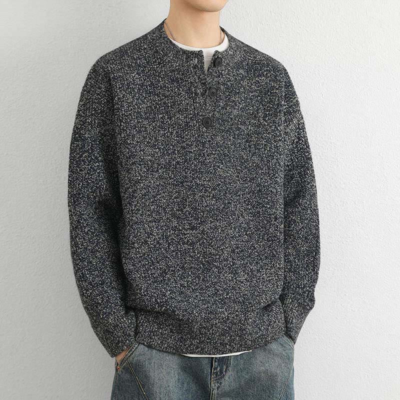 Suéter de punto de manga larga para hombre, cálido, con cuello en V, botones y diseño acanalado, de Buddha Stones, para invierno - image 19