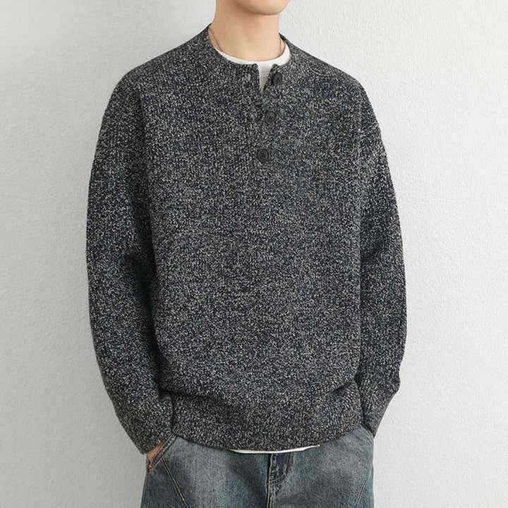 Suéter de punto de manga larga para hombre, cálido, con cuello en V, botones y diseño acanalado, de Buddha Stones, para invierno - image 19