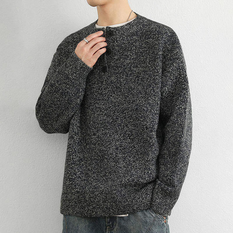 Suéter de punto de manga larga para hombre, cálido, con cuello en V, botones y diseño acanalado, de Buddha Stones, para invierno - image 20