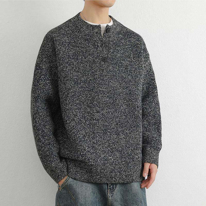 Suéter de punto de manga larga para hombre, cálido, con cuello en V, botones y diseño acanalado, de Buddha Stones, para invierno - image 22