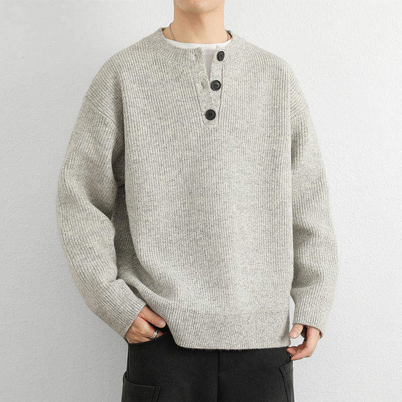 Suéter de punto de manga larga para hombre, cálido, con cuello en V, botones y diseño acanalado, de Buddha Stones, para invierno - image 6