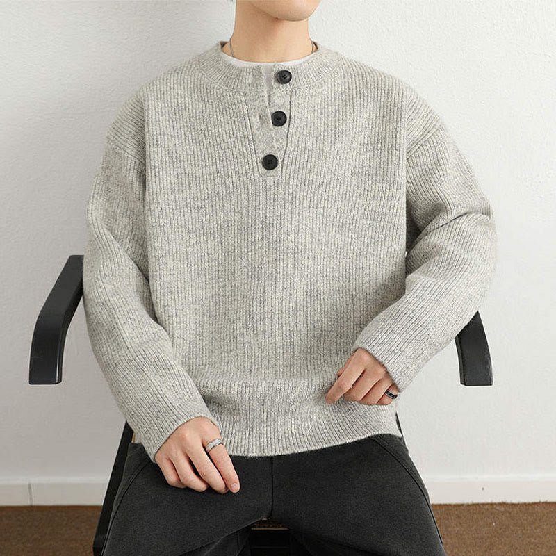 Suéter de punto de manga larga para hombre, cálido, con cuello en V, botones y diseño acanalado, de Buddha Stones, para invierno - image 11