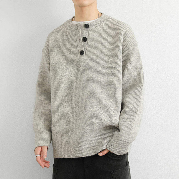 Suéter de punto de manga larga para hombre, cálido, con cuello en V, botones y diseño acanalado, de Buddha Stones, para invierno - image 9