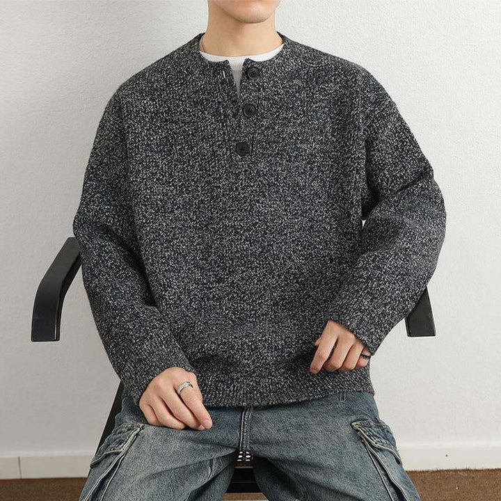 Suéter de punto de manga larga para hombre, cálido, con cuello en V, botones y diseño acanalado, de Buddha Stones, para invierno - image 23