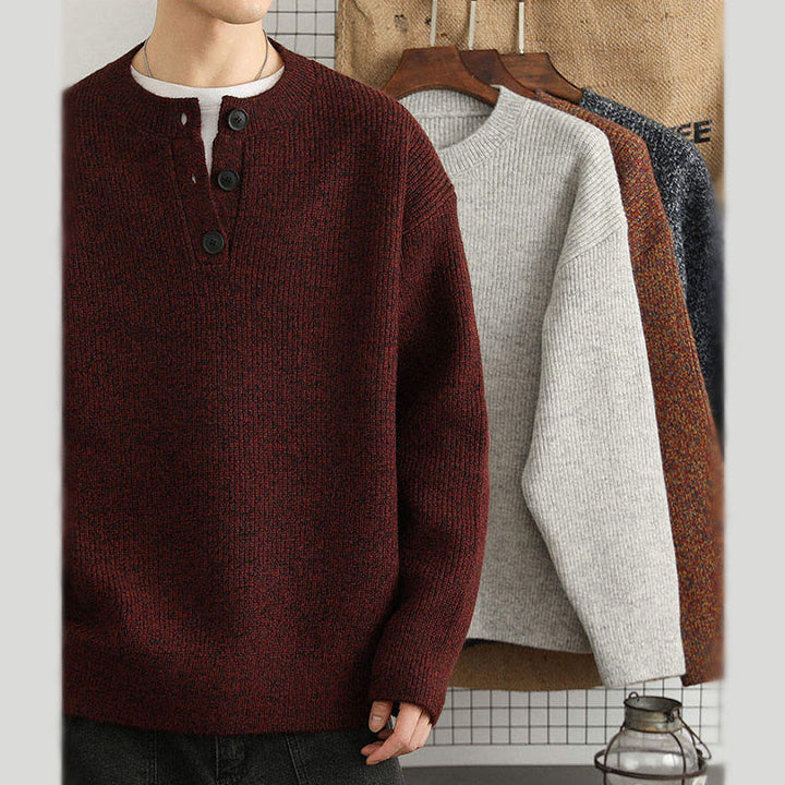 Suéter de punto de manga larga para hombre, cálido, con cuello en V, botones y diseño acanalado, de Buddha Stones, para invierno - image 17