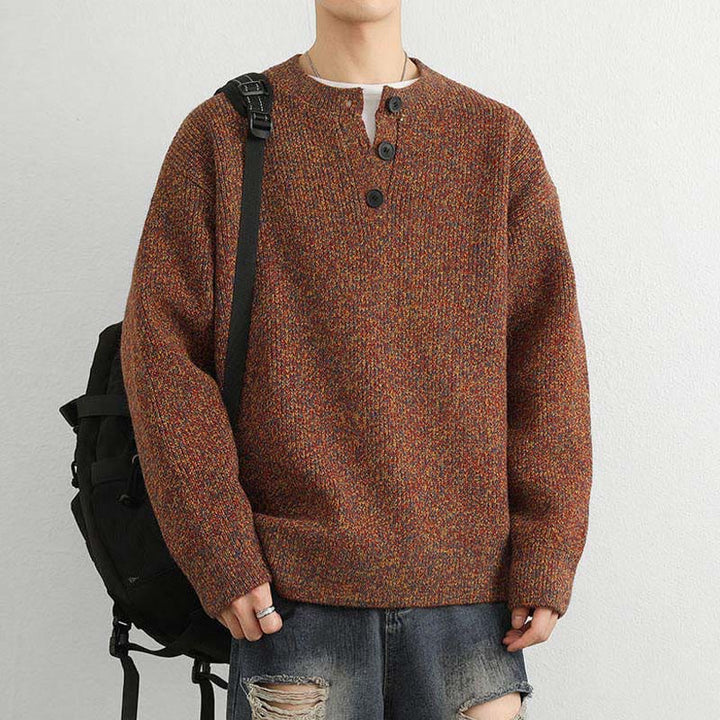 Suéter de punto de manga larga para hombre, cálido, con cuello en V, botones y diseño acanalado, de Buddha Stones, para invierno - image 4