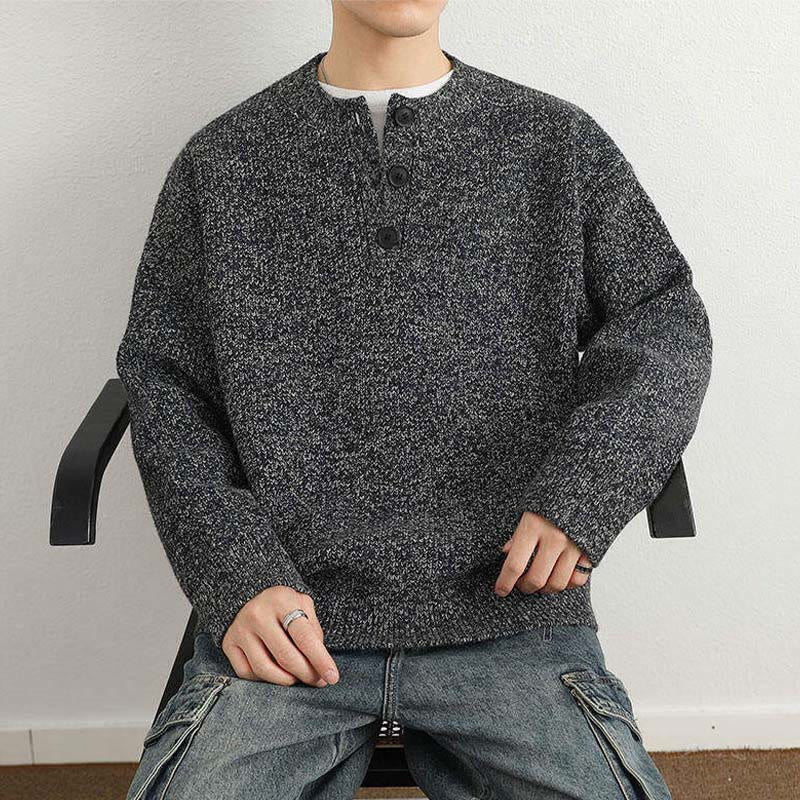 Suéter de punto de manga larga para hombre, cálido, con cuello en V, botones y diseño acanalado, de Buddha Stones, para invierno - image 23