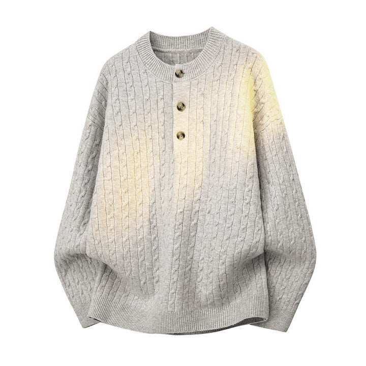 Suéter de punto de manga larga para hombre, cálido, con diseño retorcido, tres botones y cuello redondo de invierno Buddha Stones - image 5