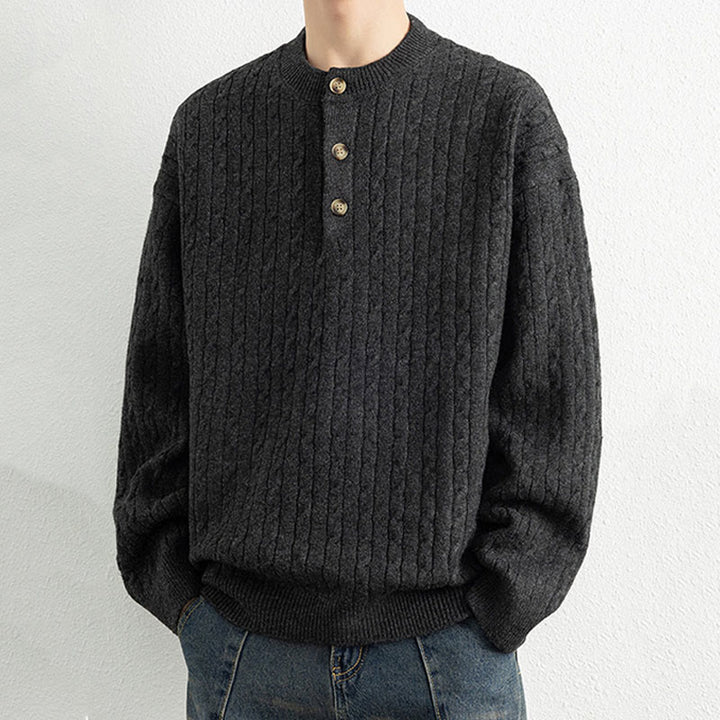 Suéter de punto de manga larga para hombre, cálido, con diseño retorcido, tres botones y cuello redondo de invierno Buddha Stones - image 16