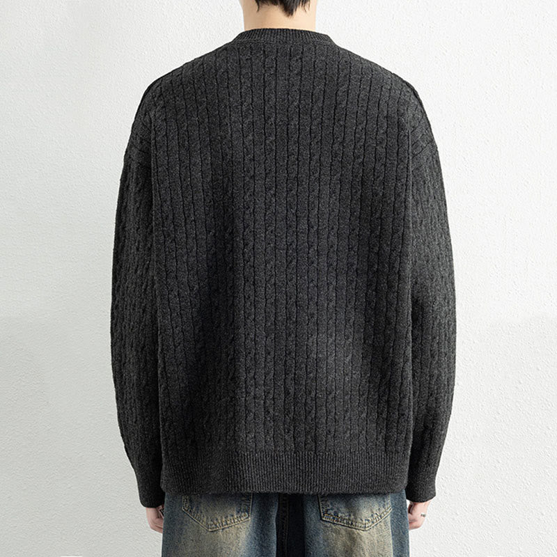 Suéter de punto de manga larga para hombre, cálido, con diseño retorcido, tres botones y cuello redondo de invierno Buddha Stones - image 17