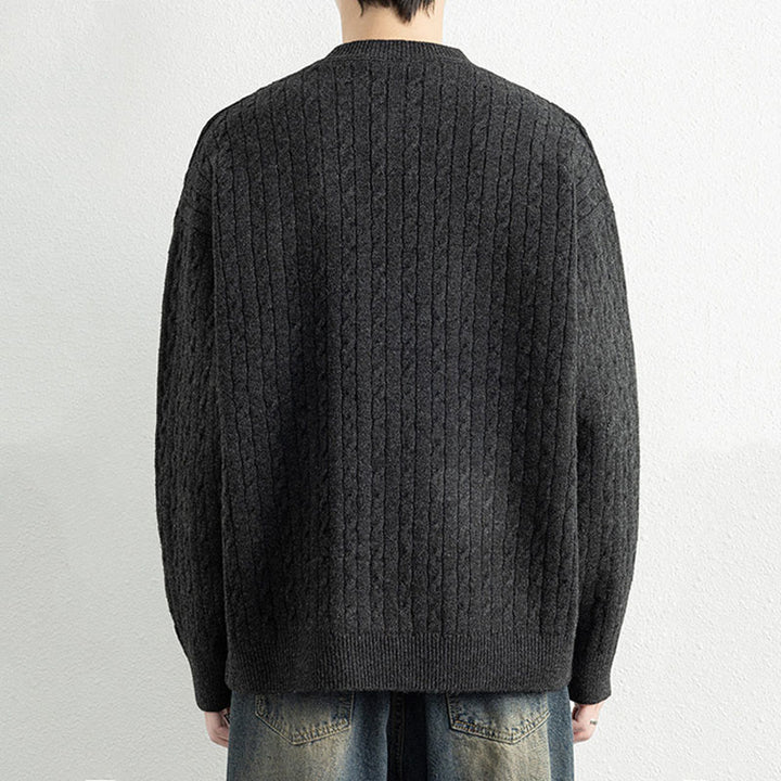 Suéter de punto de manga larga para hombre, cálido, con diseño retorcido, tres botones y cuello redondo de invierno Buddha Stones - image 17