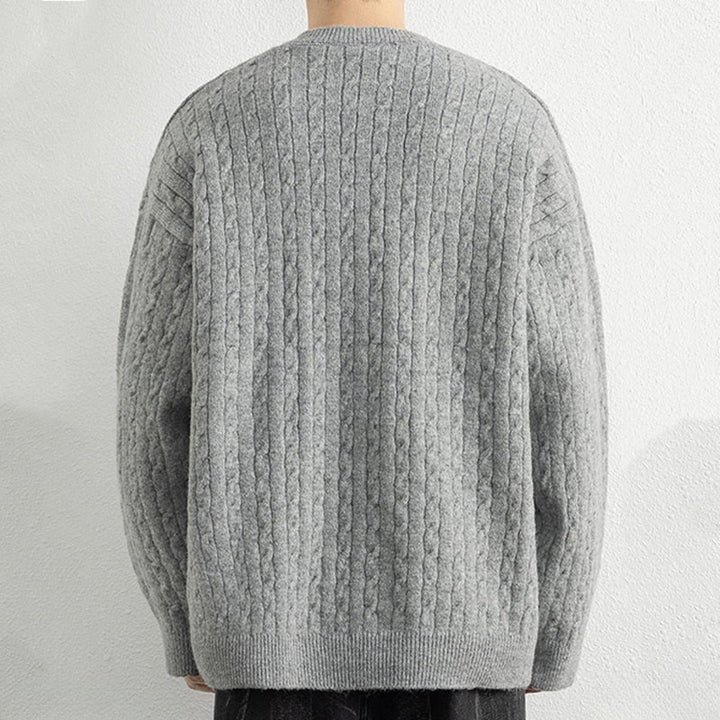 Suéter de punto de manga larga para hombre, cálido, con diseño retorcido, tres botones y cuello redondo de invierno Buddha Stones - image 12