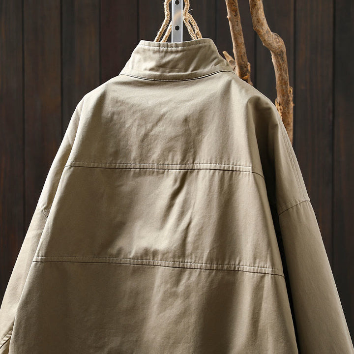 Chaqueta de algodón de manga larga y longitud media para mujer con botones de otoño y Buddha Stones y bolsillos - image 5