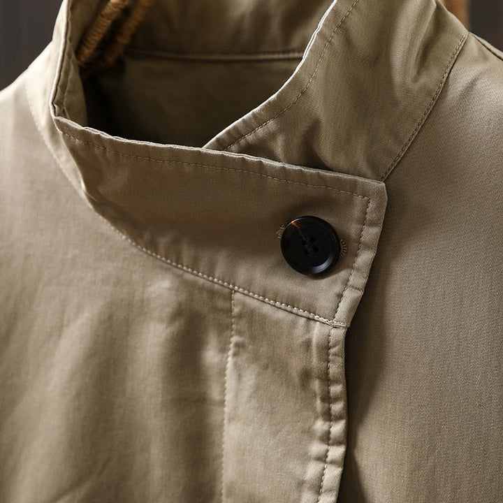 Chaqueta de algodón de manga larga y longitud media para mujer con botones de otoño y Buddha Stones y bolsillos - image 6