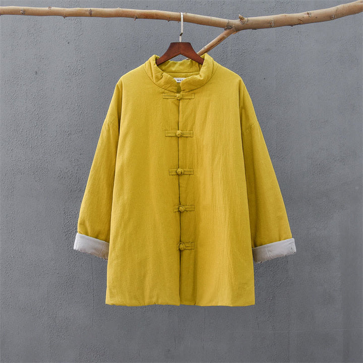 Chaqueta térmica de algodón de manga larga con botones de rana para mujer, de Buddha Stones, con bolsillos, para invierno - image 10