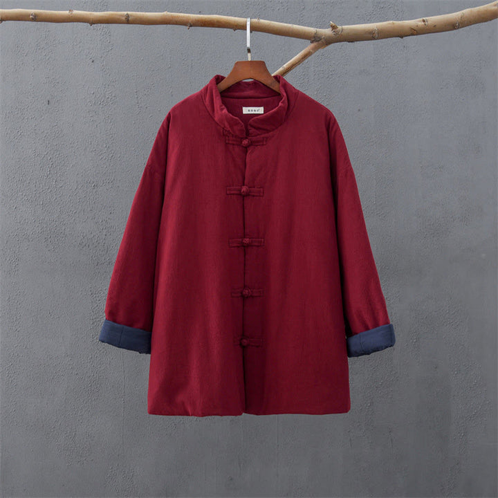 Chaqueta térmica de algodón de manga larga con botones de rana para mujer, de Buddha Stones, con bolsillos, para invierno - image 24