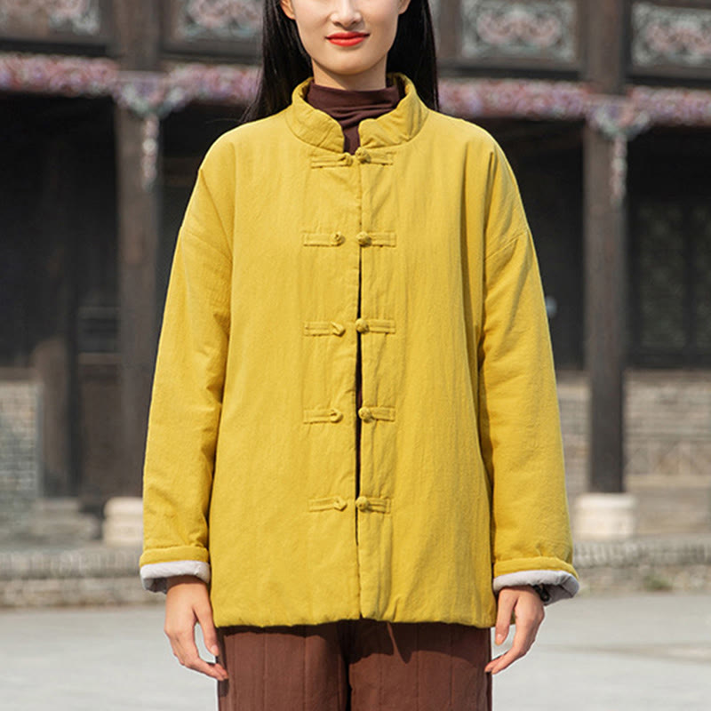 Chaqueta térmica de algodón de manga larga con botones de rana para mujer, de Buddha Stones, con bolsillos, para invierno - image 2