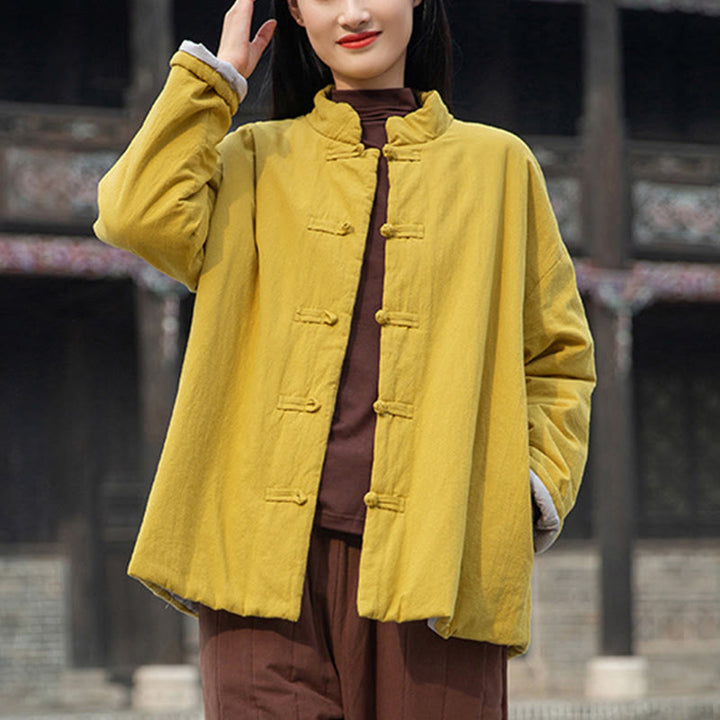 Chaqueta térmica de algodón de manga larga con botones de rana para mujer, de Buddha Stones, con bolsillos, para invierno - image 4