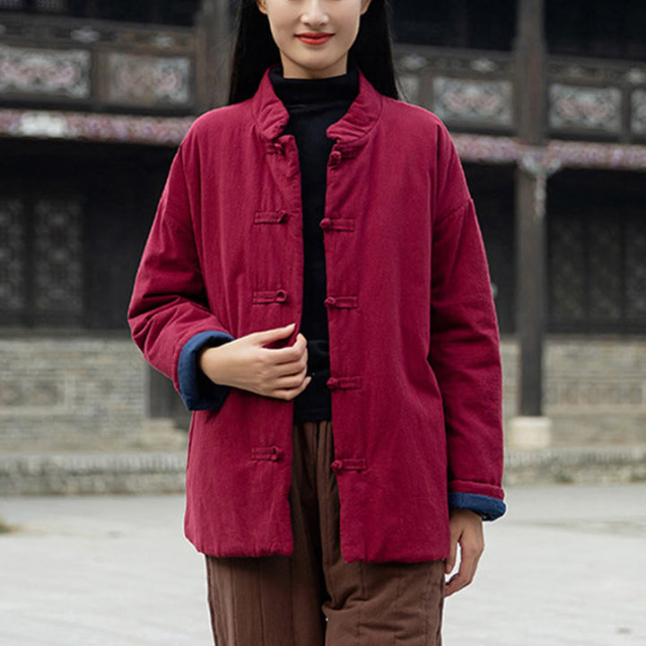 Chaqueta térmica de algodón de manga larga con botones de rana para mujer, de Buddha Stones, con bolsillos, para invierno - image 21