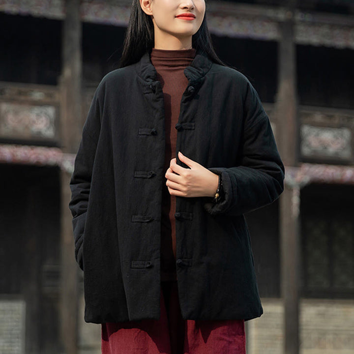 Chaqueta térmica de algodón de manga larga con botones de rana para mujer, de Buddha Stones, con bolsillos, para invierno - image 12